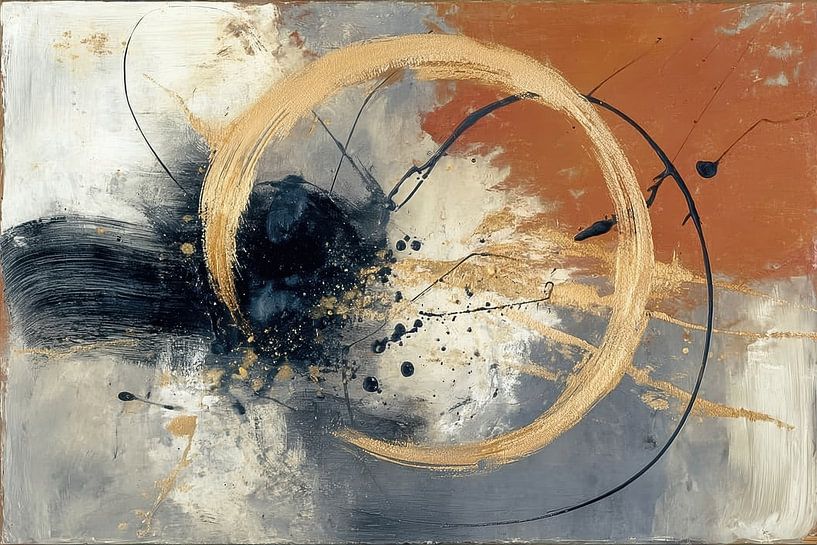 Abstrakte Malerei - Orange Schwarz Gold Dynamisch und Modern von Joriali Abstrakte Kunst