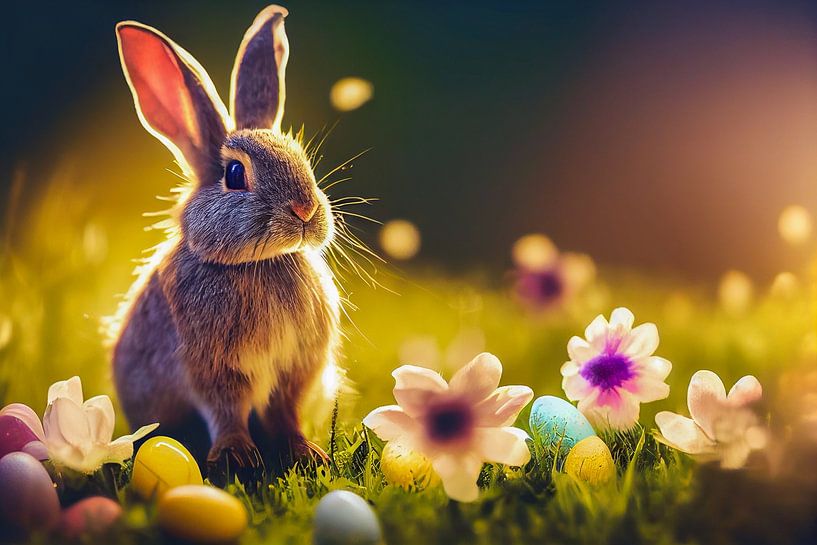 Doux lapin de Pâques d'une prairie de printemps Illustration par Animaflora PicsStock