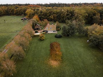 Landhaus mit Herbstbaum in farbenfroher Landschaft von Ewold Kooistra