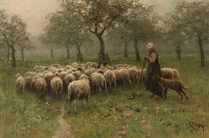 Herderin met kudde schapen, Anton Mauve