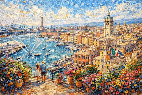 Schilderij van Genua in Italië.