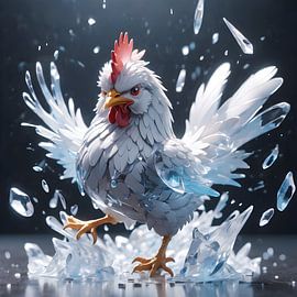 Huhn in Glasscherben von Bart Veeken