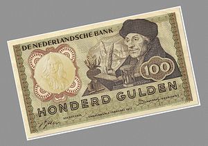 Bankbiljet van 100 gulden met Amalia en Erasmus