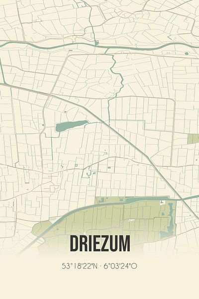Alte Karte von Driezum (Fryslan) von Ortsdrucke