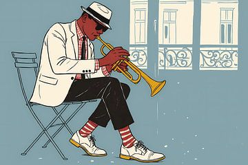 illustratieve poster met Jazz concept, muzikant van Ariadna de Raadt-Goldberg