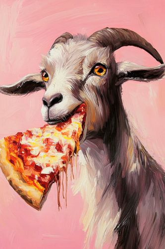 Pizza etende geit kunstwerk