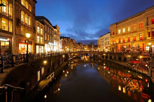 Oudegracht in Utrecht seen from Stadhuisbrug with the Winkel van Sinkel on the right
