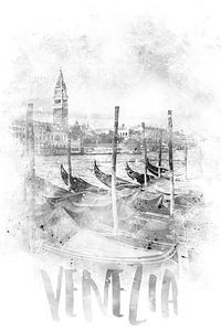 Monochrome Kunst CANAL GRANDE | Aquarell