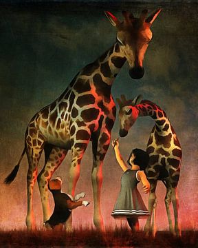 Enfants Art: Amy et Buddy avec les girafes