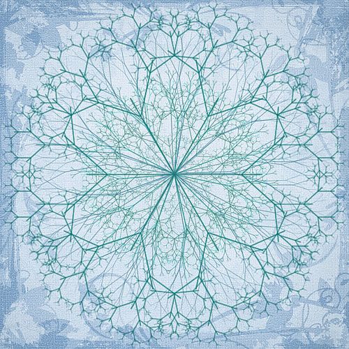 Mandala getekend, blauw-groen