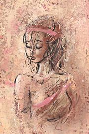 Portrait young woman in pink brown red - part of series of 3 by Emiel de Lange