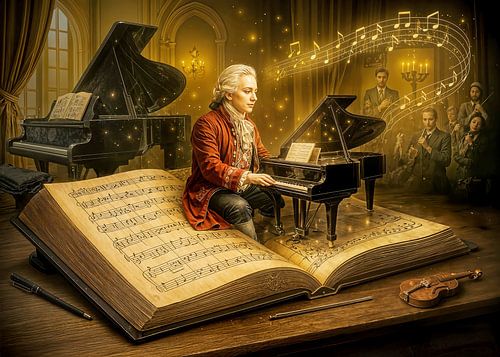 Een scène uit een klassiek boek met muziek van Mozart