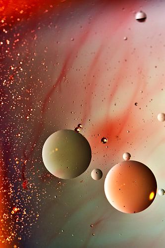 Abstract spheres in red streaks