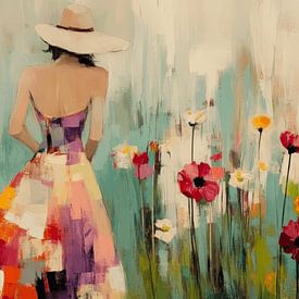 Sommerspaziergang, Sommerblumenfeld mit junger Frau von Studio Allee