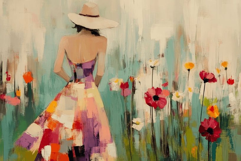 Promenade estivale, champ de fleurs en été avec une jeune femme par Studio Allee