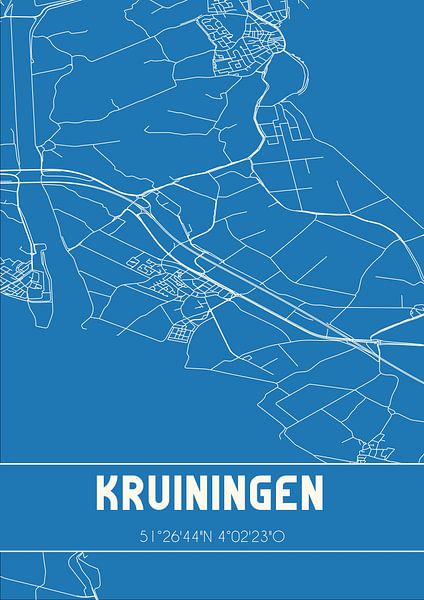 Blauwdruk | Landkaart | Kruiningen (Zeeland) van Stad & Wand