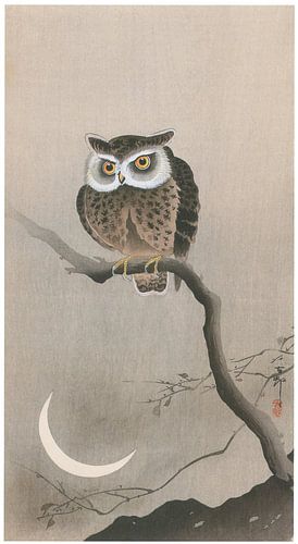 Ohara Koson - Gehörnter Kauz mit Mond (bearbeitet)