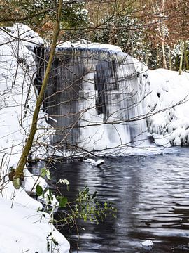Small Waterfall Sonsbeek Park Arnhem in the snow by Sharon Hendriks
