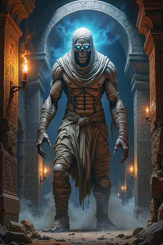 Dark Fantasy Gothic Wall Art: RAZEMUN – The Mummy in the Sacred Corridors of the Pyramid