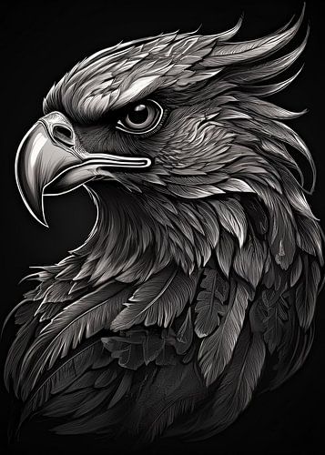 Faucon majestueux en noir et blanc 02