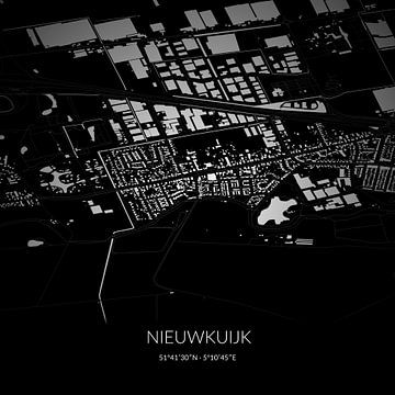 Schwarz-weiße Karte von Nieuwkuijk, Nordbrabant. von Rezona