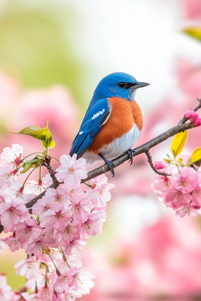Blue bird on a flowering branch by Poster Art Shop