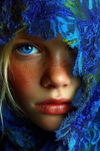 portret in geel en blauw