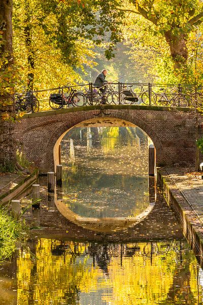 Radfahrer auf der Magdalena-Brücke im Herbst. von zeilstrafotografie.nl