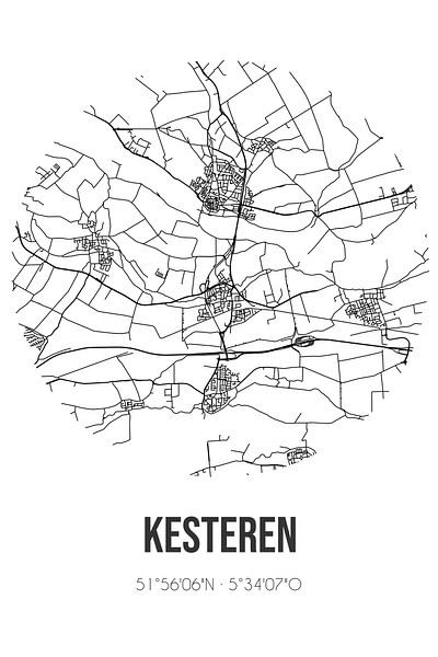 Kesteren (Gelderland) | Map | Black and white by Prints of Place