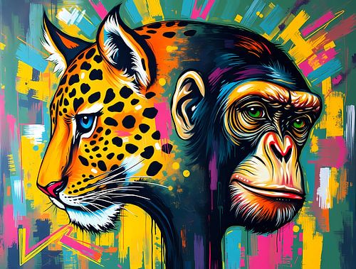 Leopard and chimpanzee