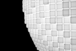 White cubes, cutout of a sphere. by Noud de Greef