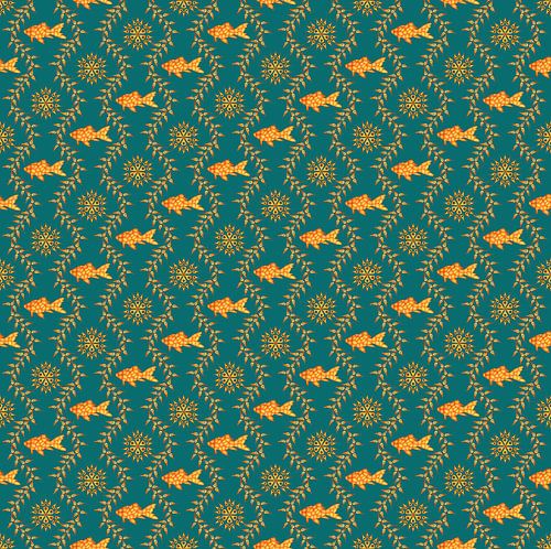 Goudvissen met Sterbloemen, herhalend patroon