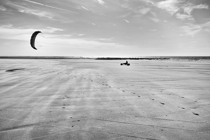 Kite baby carriage on the beach by Christiaan Moons