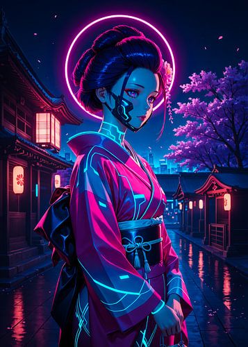 Anime Cyberpunk Geisha Girl Robot Japan