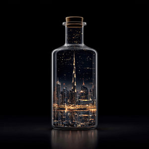 Dubai in einer Glasflasche