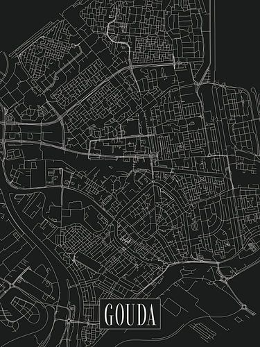 Stadtplan Gouda - Stadt - Dunkle Variante - Südholland Karte