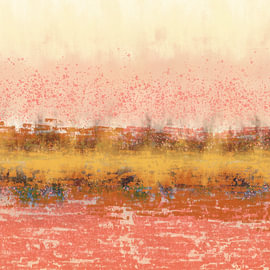 Kleurrijk abstract landschap in terracotta, roze en geel