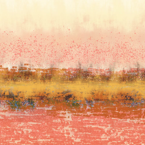 Colorful abstract landscape in terracotta, pink, yellow by Dina Dankers