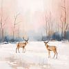 Deux chevreuils dans la neige sur Kim Karol / Ohkimiko