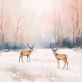 Two deer in the snow by Kim Karol / Ohkimiko