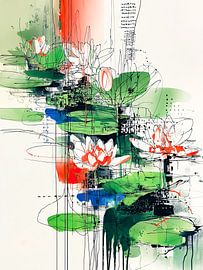 White lotus blossoms over green leaves by May