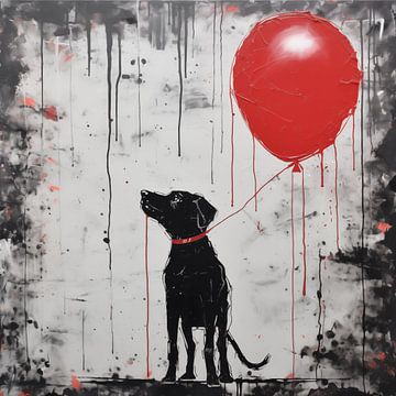 Zwarte hond met ballon van TheXclusive Art