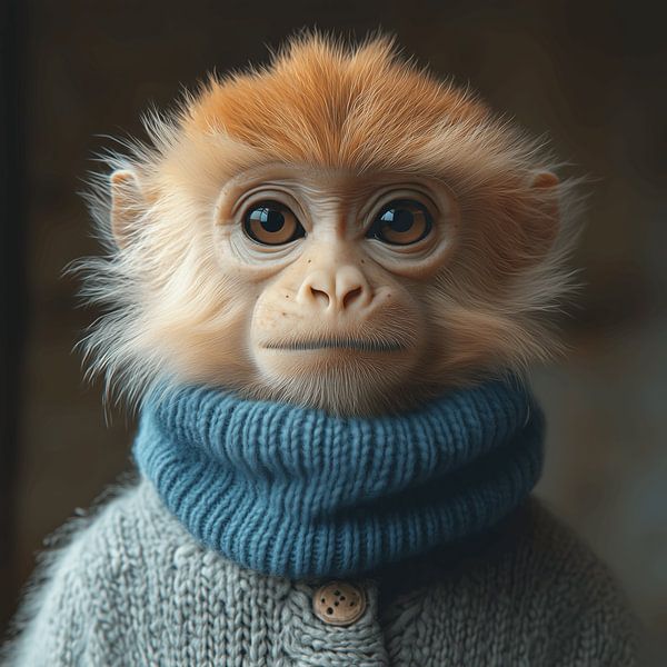 Snow monkey dressed for winter by Ton Kuijpers
