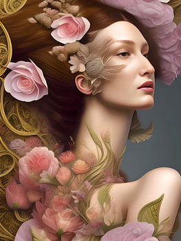 Frau im Stil Art Nouveau mit rosa Rosen