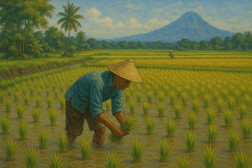 Harmonie auf den Reisfeldern - Traditionelle indonesische Bauernlandschaften von RavenC Store