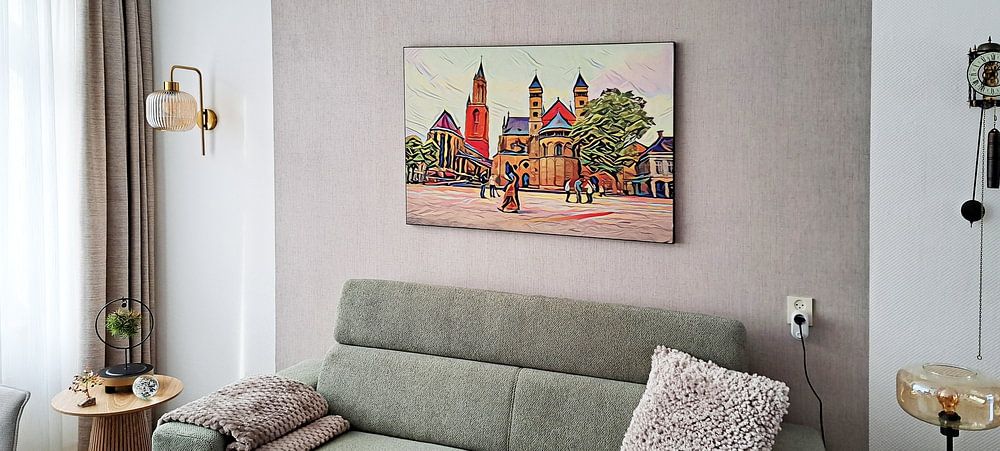 Colourful work of Vrijthof Maastricht: Saint Servatius Basilica and Saint John's Church  by Slimme Kunst.nl 