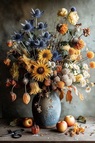 Composition botanique en Bleu et Jaune n°3