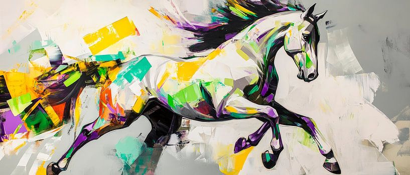 Colourful galloping horse on canvas by Poster Art Shop