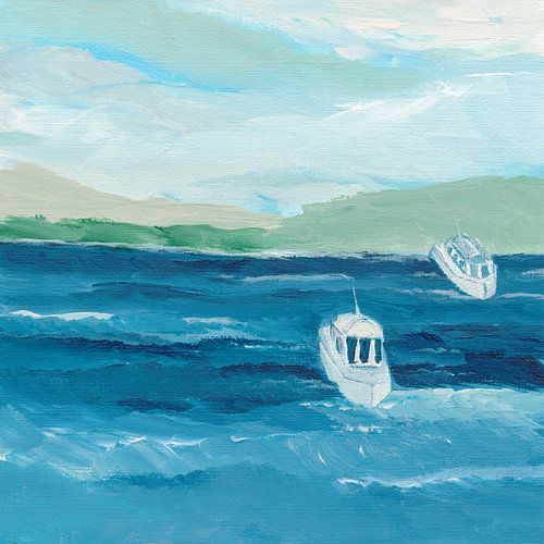 Two Boats Blue Water by Nikita Jariwala