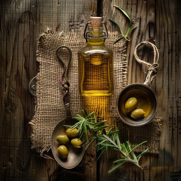 Olives et huile d'olive Nature morte par Poster Art Shop